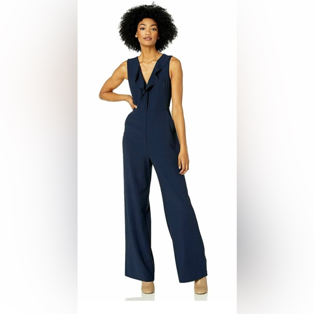 NEW BCBGMAXAZRIA Ruffled Sleeveless Jumpsuit Dark Navy Size 4 $298!